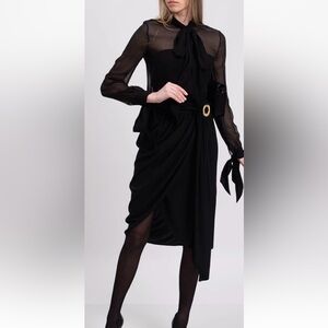 Lanvin Silk Wrap Black Skirt with Gold Detail